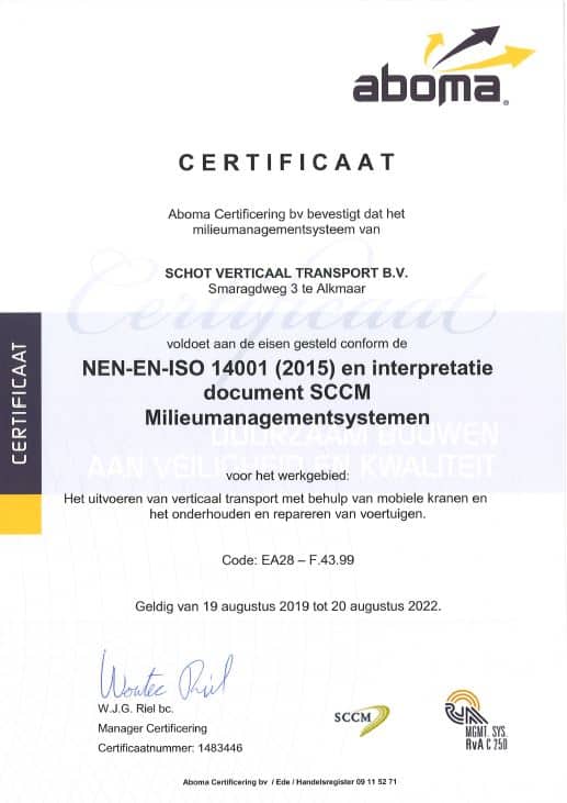 Schot Verticaal Transport ISO 14001:2015